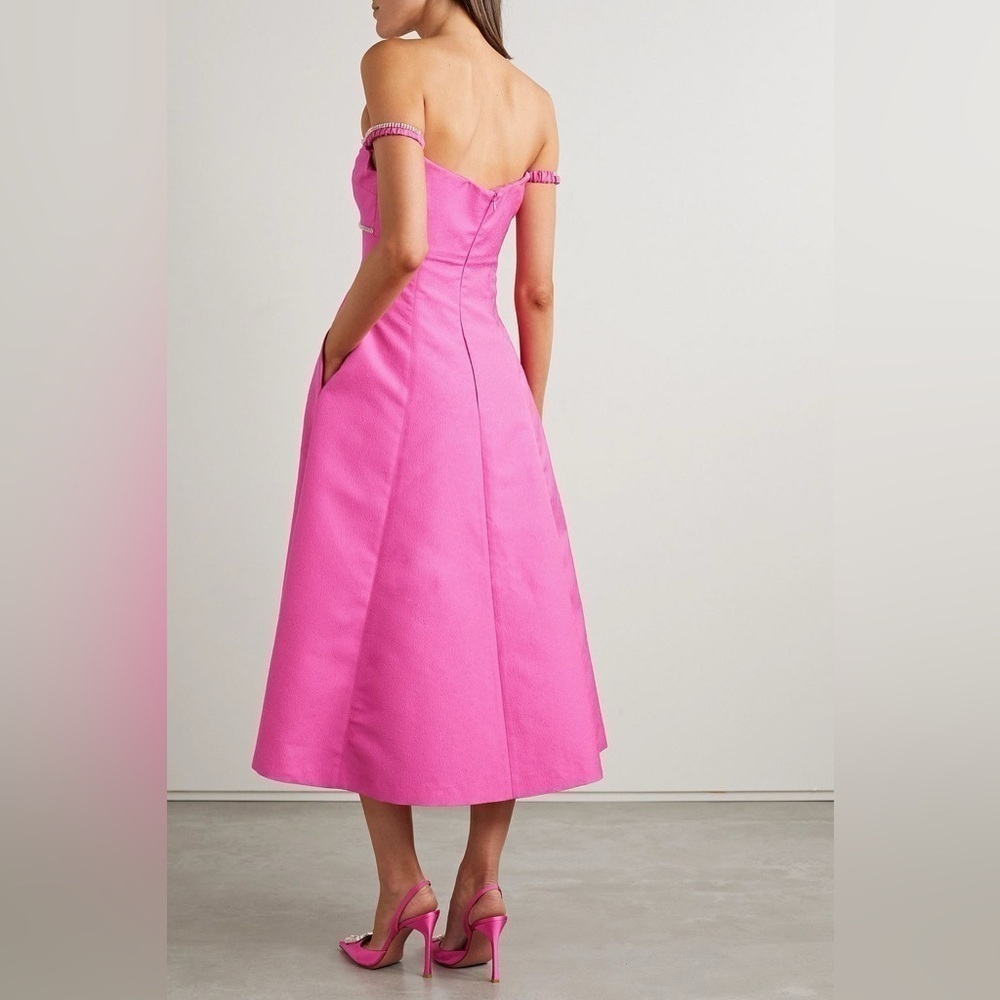 SELF-PORTRAIT Pink Textured Diamonte Prom Off the Shoulder Midi Dress Size 4 NWT - Picture 4 of 9